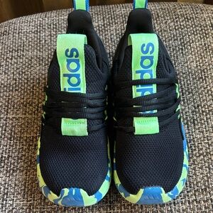 Adidas Kids Black and Neon Green Sneakers